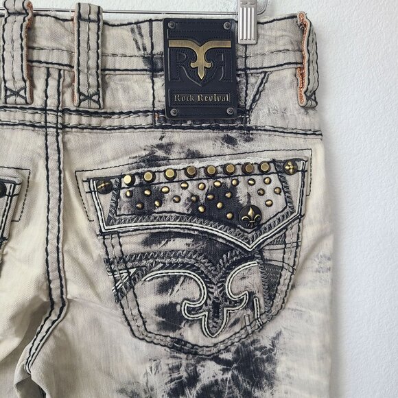 NEW Rock Revival Kesler Biker Distressed Denim Jeans Size 32x34 Gray - Picture 3 of 5